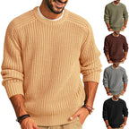 Men's Solid Color Long Sleeve Round Neck Fashion Sweater Loose Retro Sweater