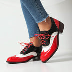 Color Matching Pumps Round Head Shallow Mouth Front Lace-up Women's Chunky Heels