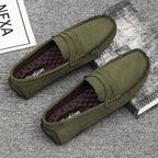 Hand-stitched Men's Beanie Shoes Velvet Leather Handmade