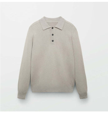 Long Sleeve Button Polo Shirt Solid Color And V-neck Business Men's Sweater