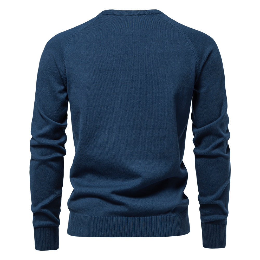 Autumn And Winter New Cotton Men's Sweater Pullover Solid Color Raglan Sleeve Sweater