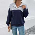 Lapel Color Matching Long-sleeved Sweater For Women