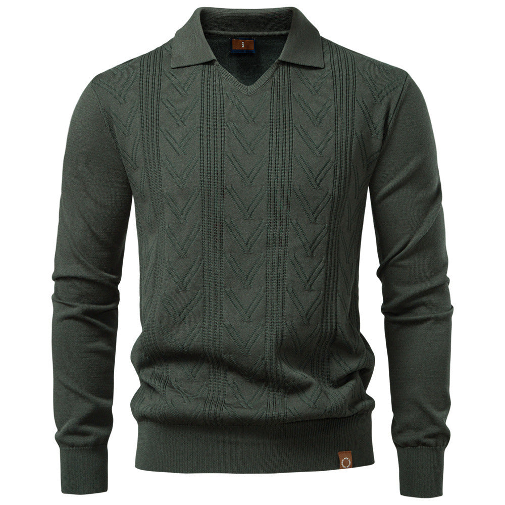 New Knitted Pullover Men's Jacquard V-neck Sweater