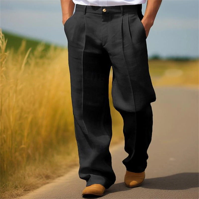 Men's Linen Solid Color Loose Straight Daily Casual Breathable Trousers