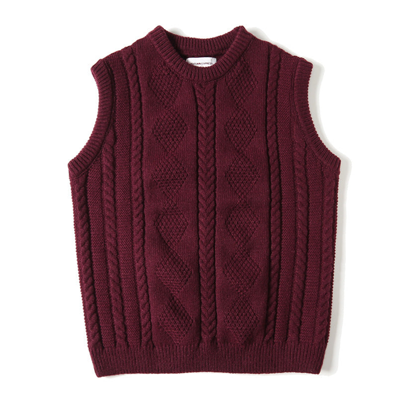 Jacquard Round Neck Knitted Loose Thickened Cable-knit Sweater Vest Tide