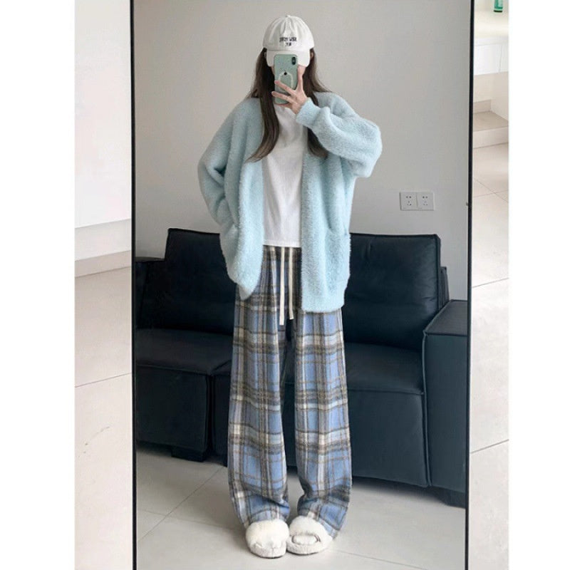 Plaid High Waist Drooping Baggy Pants