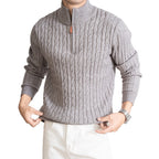 Men's Casual Solid Color Half-height Zip Twisted Sweater