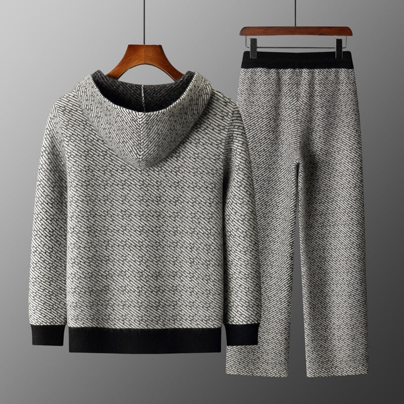 Men's Hooded Sweater Cardigan Casual Set