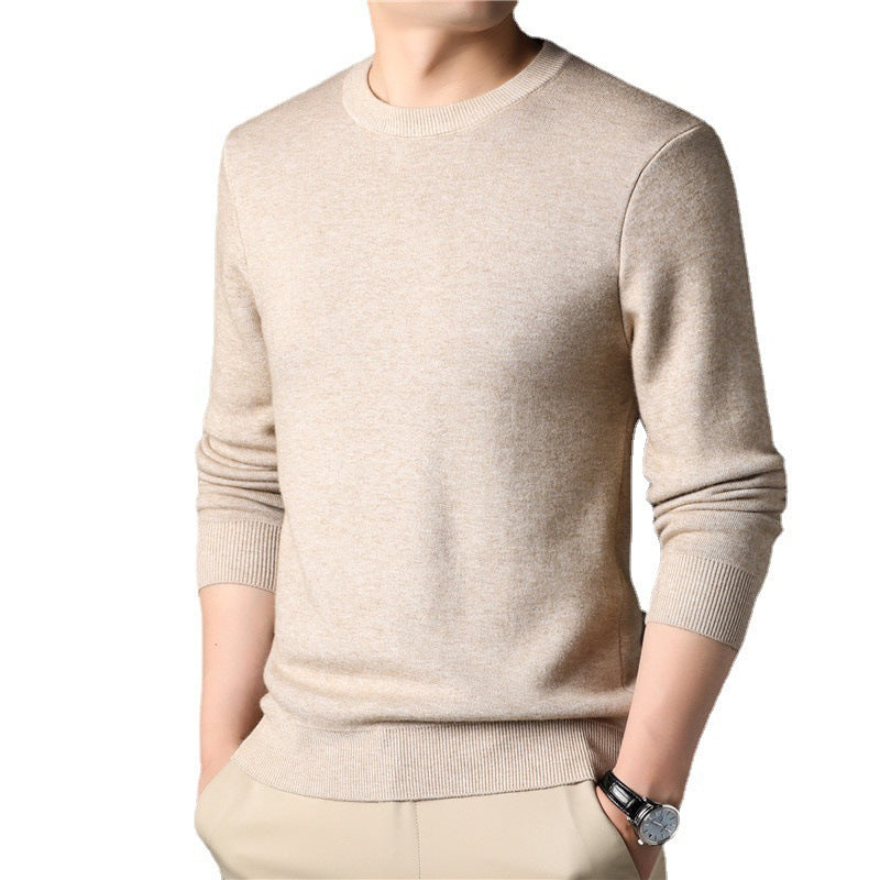Autumn Solid Color Youth Men's Slim Fit Fashionable Business Round Neck Knitted Sweater