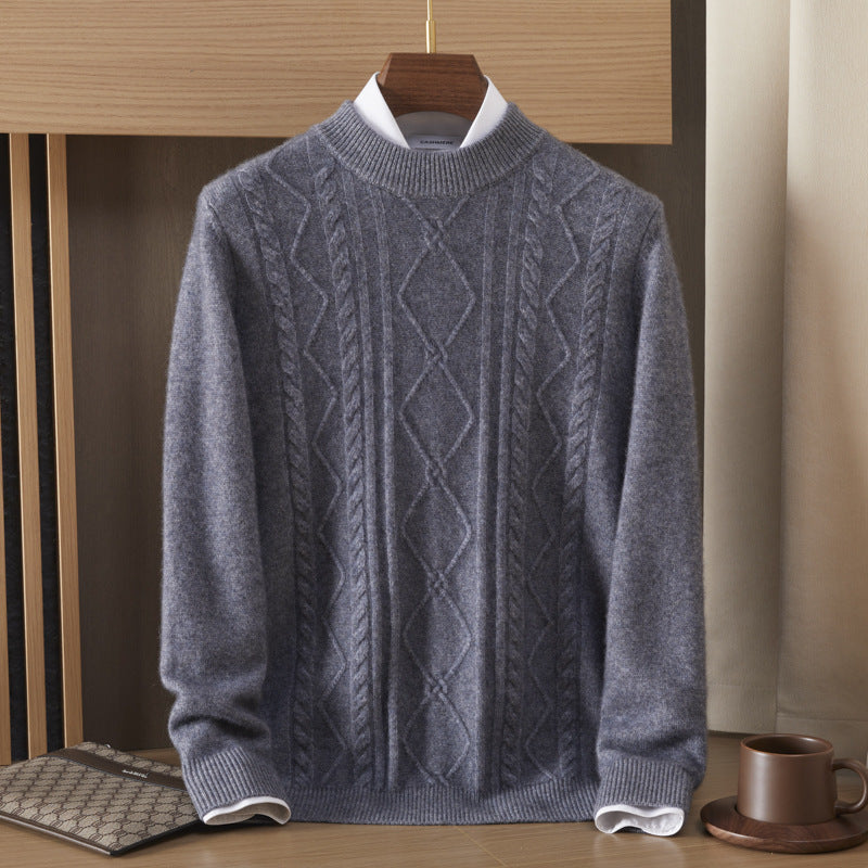 Men's Semi-high Diamond Bottoming Shirt Middle-aged Business Leisure Twisted Warm Sweater