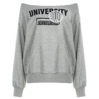 European And American Style Street Casual Loose Off-the-shoulder Printed Sweater