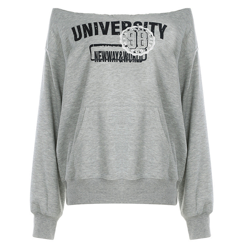 European And American Style Street Casual Loose Off-the-shoulder Printed Sweater