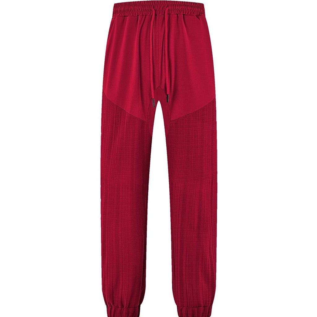 Simple Loose Thin Linen-style Sporty Drawstring Patchwork Men's Sweatpants