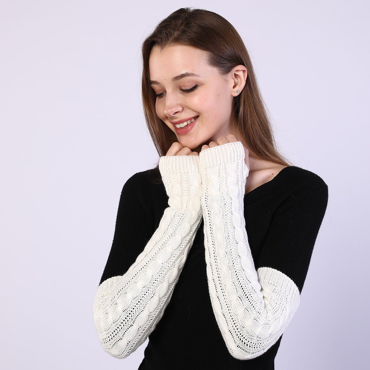 Twist Knit Warm Fingerless Sleeve Arm Cover