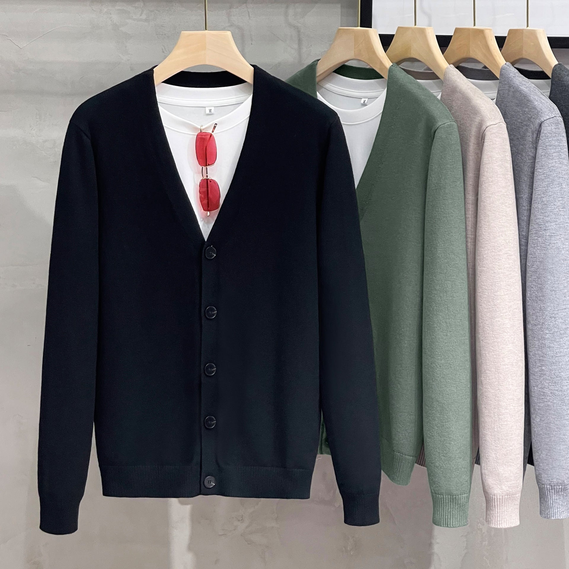 Knitted Cardigan Men's Sweater Coat Outer Wear Casual V-neck