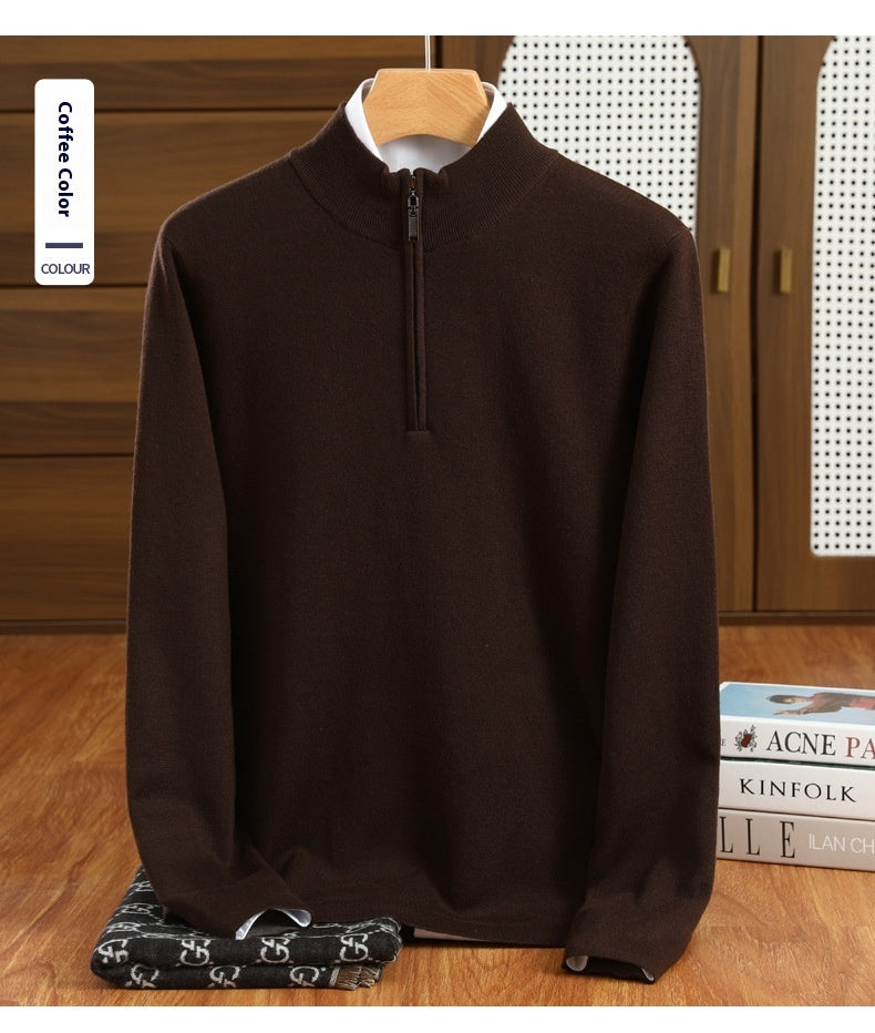 Half Zipper Worsted Wool Sweater Men's Sweater Inner Wear Blouse