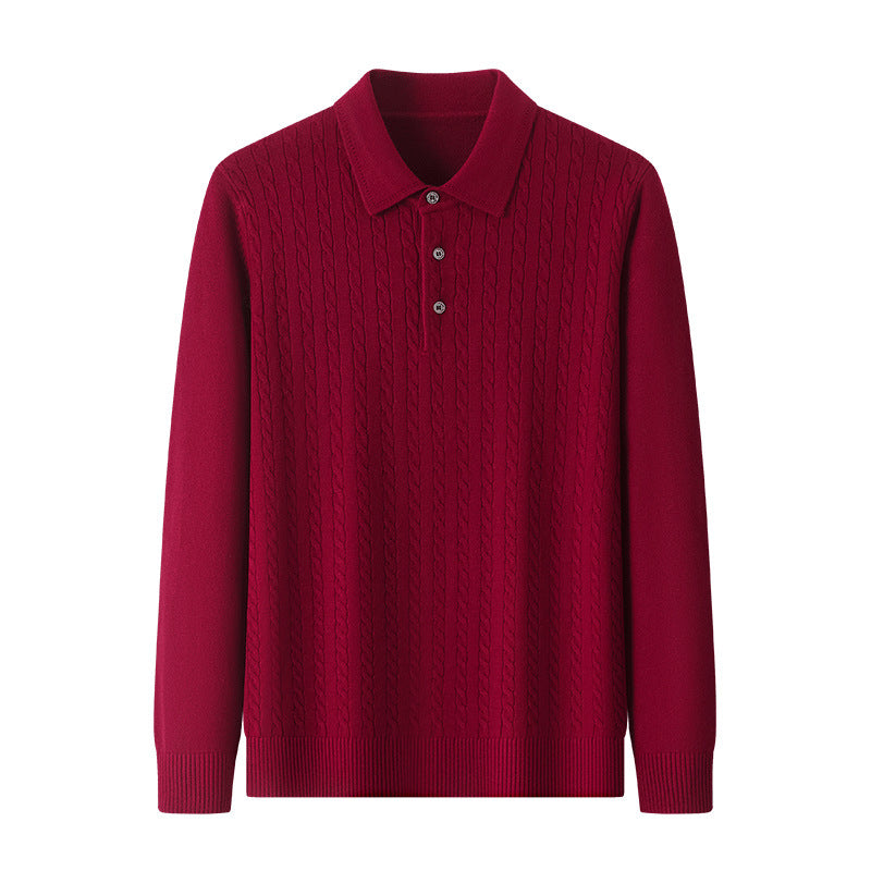 Autumn New Twisted Floral Polo Long Sleeve Loose Casual Bottoming Sweater For Men