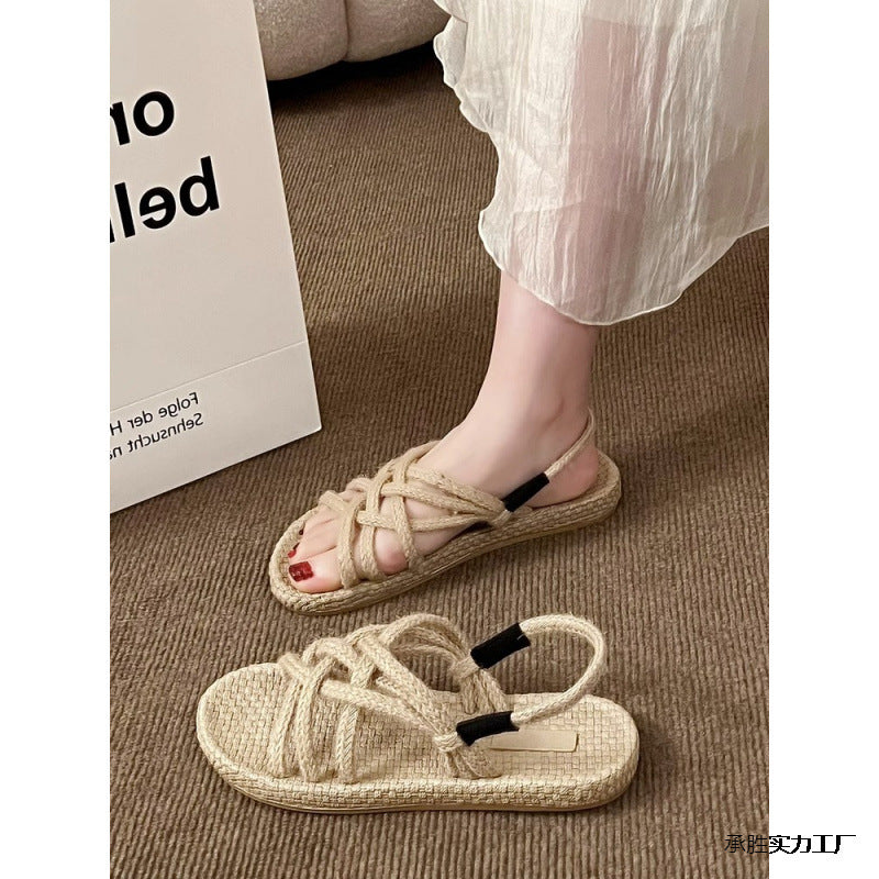 Braided Hemp Rope Sandals Female Student All-matching