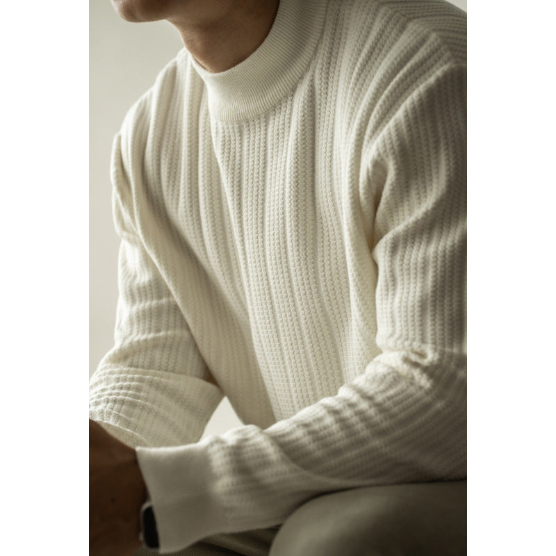 Half Turtleneck Bottoming Mid Collar Sunken Stripe Knitwear Sweater For Men