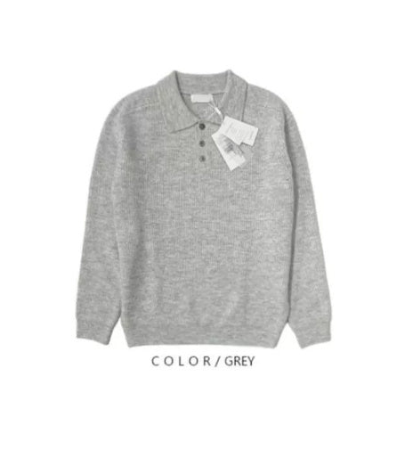 Long Sleeve Button Polo Shirt Solid Color And V-neck Business Men's Sweater