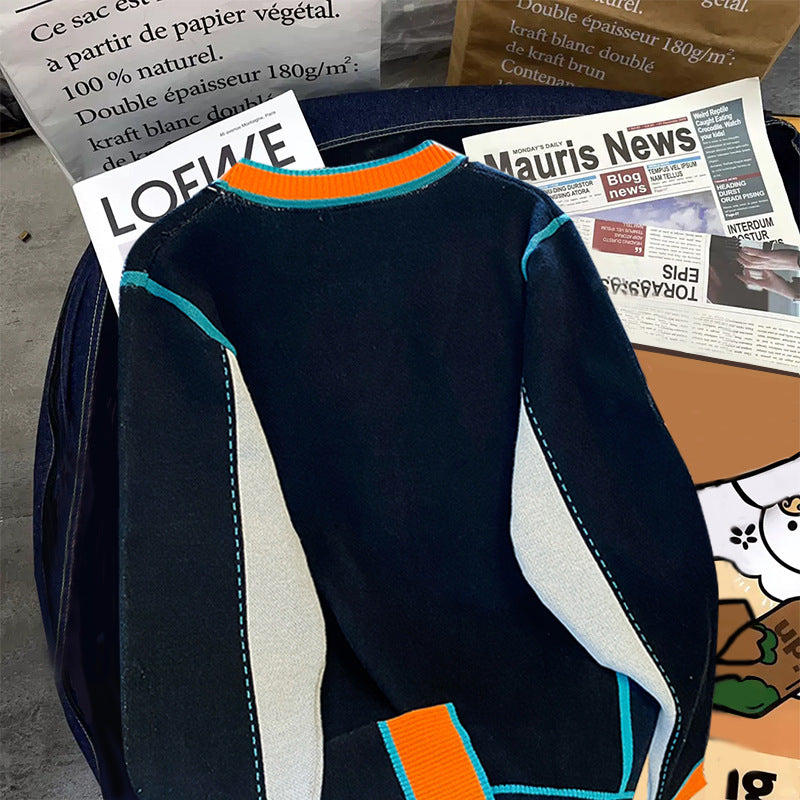 Stitching Contrast Color Knitted Coat Men's Knitwear Sweater