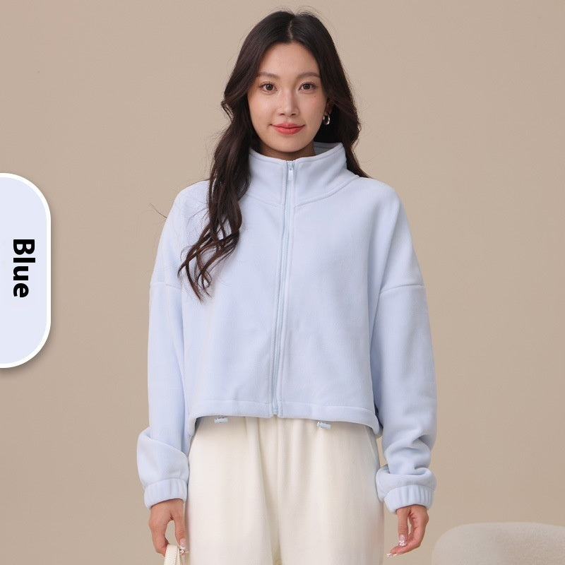 Aoli Velvet Sports Jacket For Women Loose Lapel Yoga