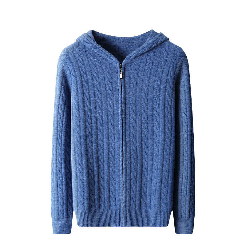 Men's Hooded Loose Long Sleeves Thick Twist Knitted Sweater