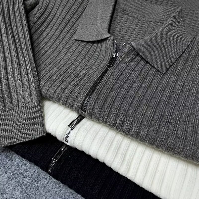 Warm Polo Collar Stripes Long Sleeve Pullover