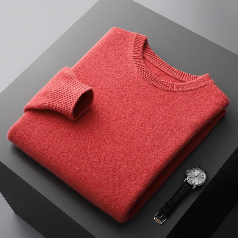 Casual Men's Solid Color Loose Round Neck Wool Sweater