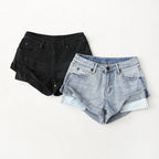 Flanging Low Waist One Button Casual Denim Shorts