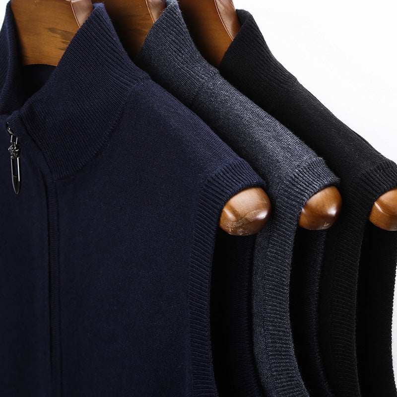 Pure Color Warm Keeping Zipper Knitted Men's Thickened Vest Coat