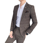 Autumn Men's Plaid Suit Business Casual Two-piece Suit