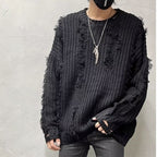 Niche Retro Tassel Ripped Design Loose Lazy Knit Sweater