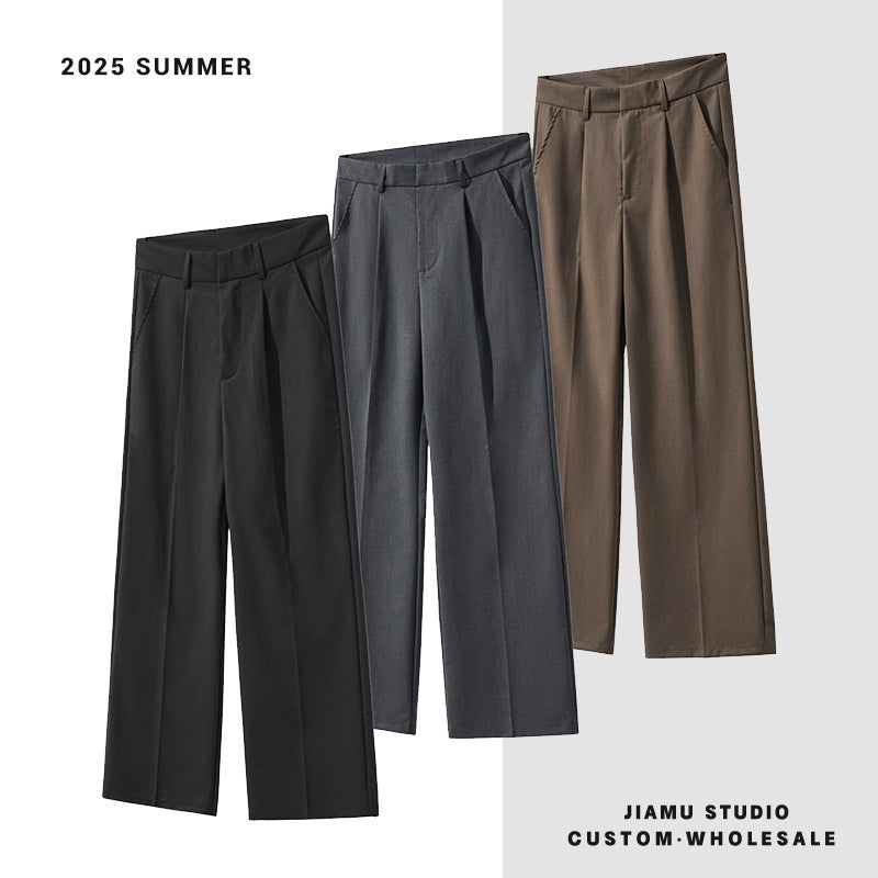 Old Money Style Pleated American Neutral Straight Casual Suit Pants