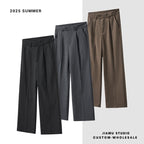 Old Money Style Pleated American Neutral Straight Casual Suit Pants