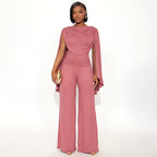 Women's Solid Color Casual Slim Swing Neck Sleeveless Top And Ribbed Pants Set