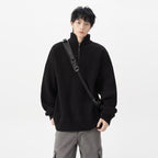 American-style Half Zipper Destroyed Sweater Men's Autumn And Winter Loose Lazy Style