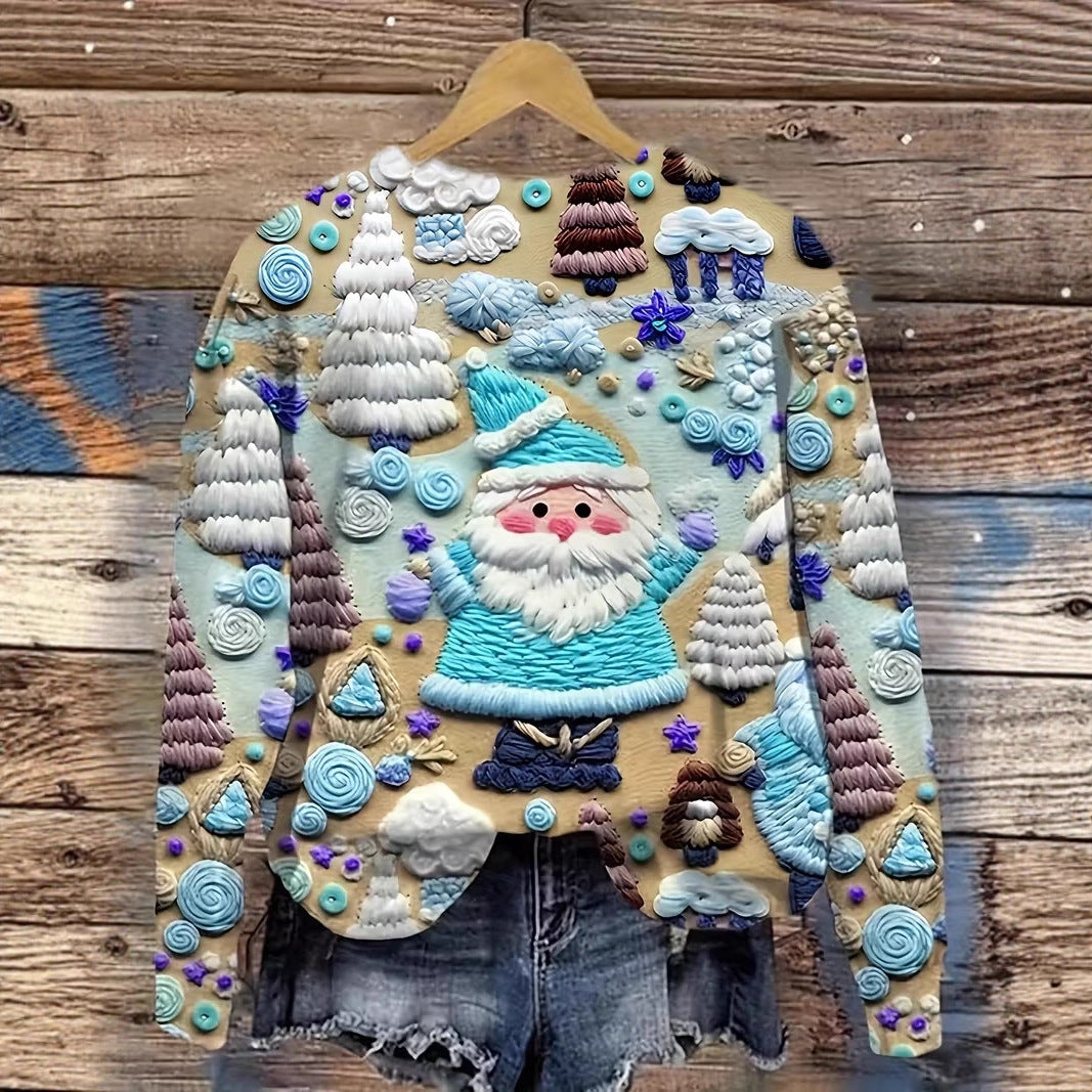 Women's Pullover Christmas Pattern Round Neck Sweatshirt