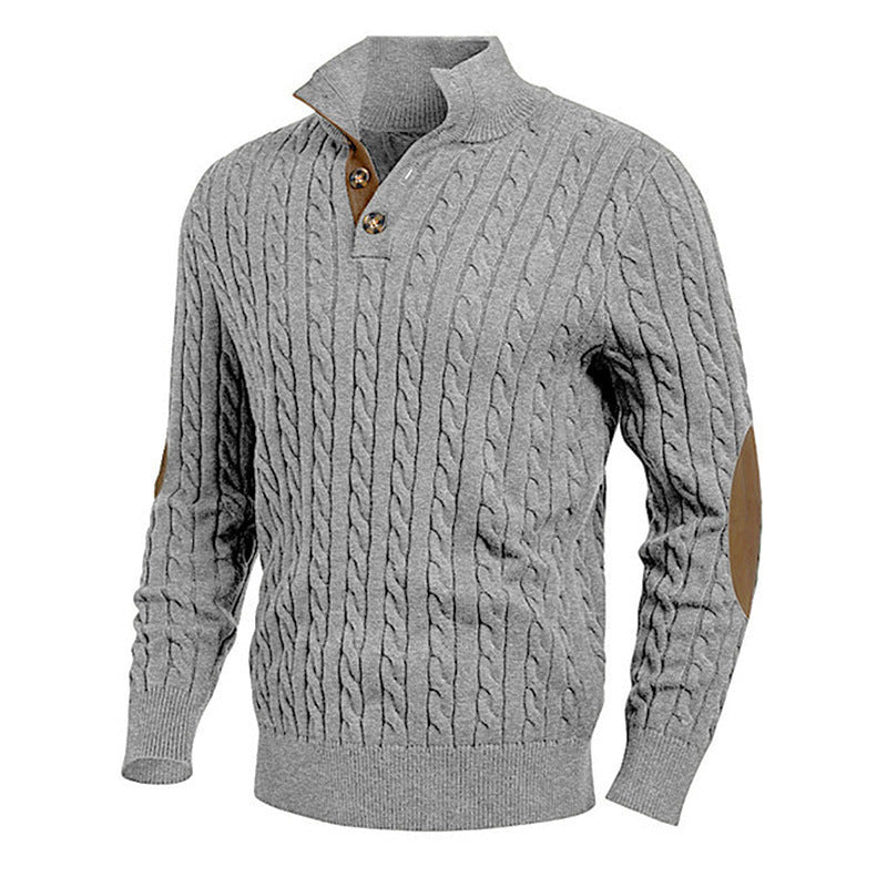 Slim-fit Buttoned Turtleneck Suede Stitching Sweater