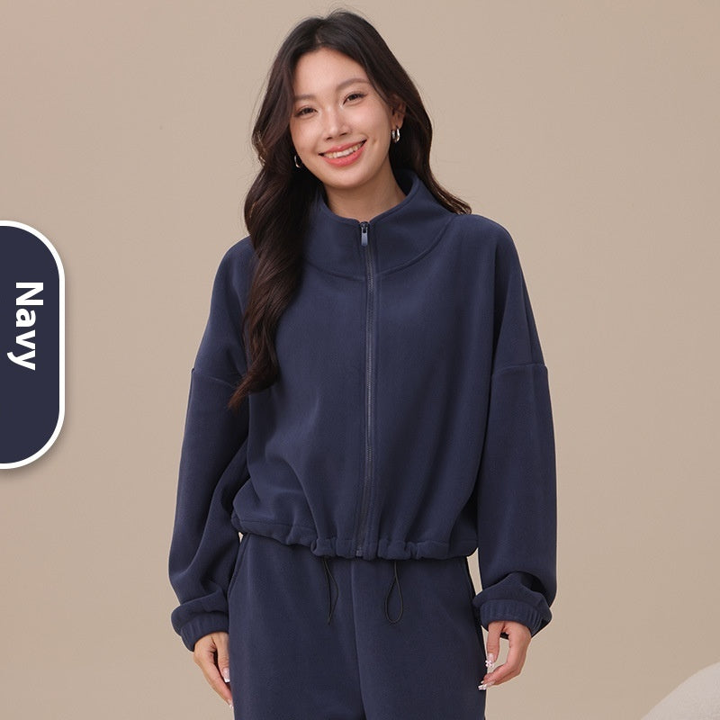 Aoli Velvet Sports Jacket For Women Loose Lapel Yoga