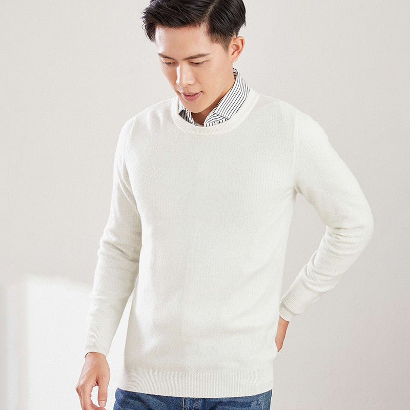 Men's Solid Color Round Neck V-neck Wool Sweater Knitted