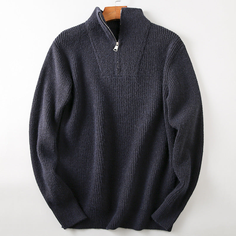 Soft Knit Fabric Men's Half-zip Sweater Solid Color Youth Knitwear