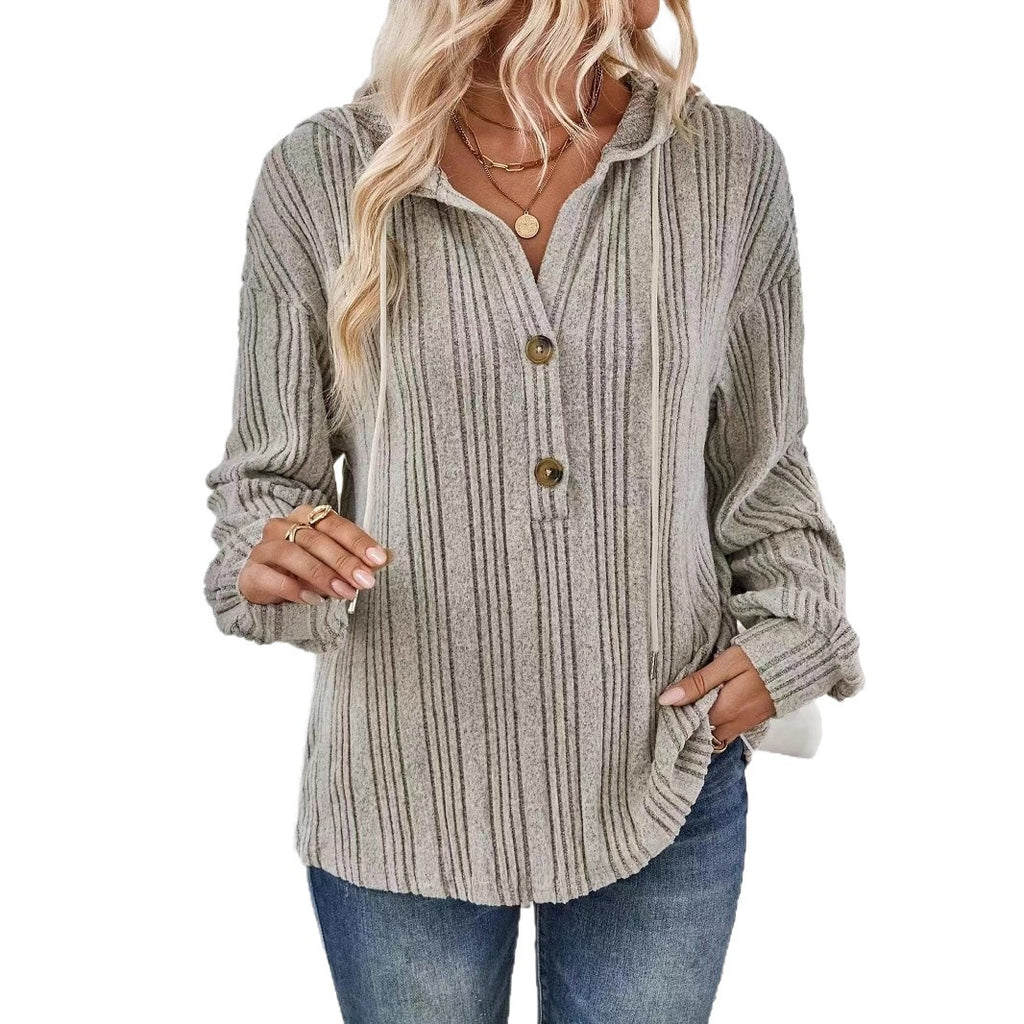 Casual Solid Color Hooded Long Sleeve Sweater Women