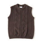 Jacquard Round Neck Knitted Loose Thickened Cable-knit Sweater Vest Tide