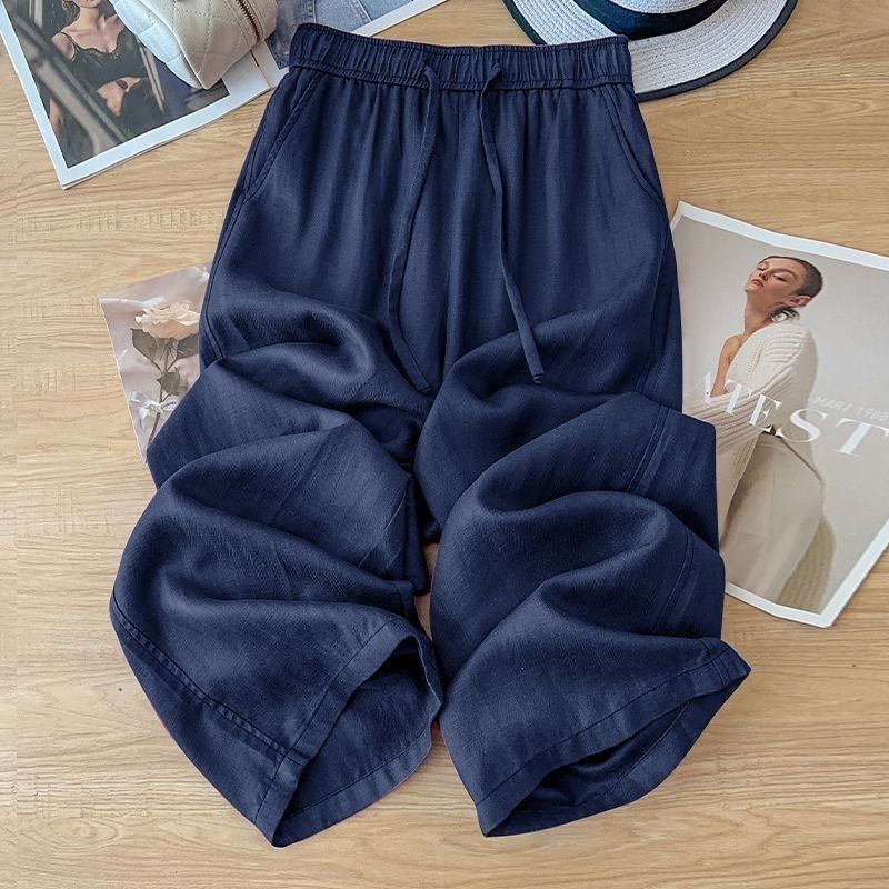 High Waist Drape Linen Cropped Straight Pants