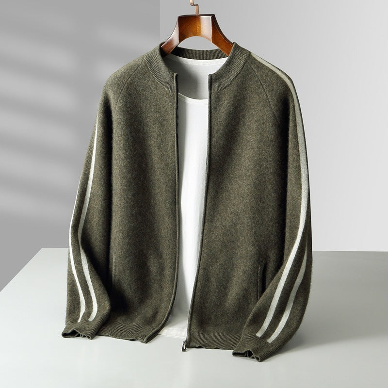 Fashionable All-match Casual Woolen Sweater Four Flat Air Layer Thickened Half Turtleneck Pure Wool Cardigan