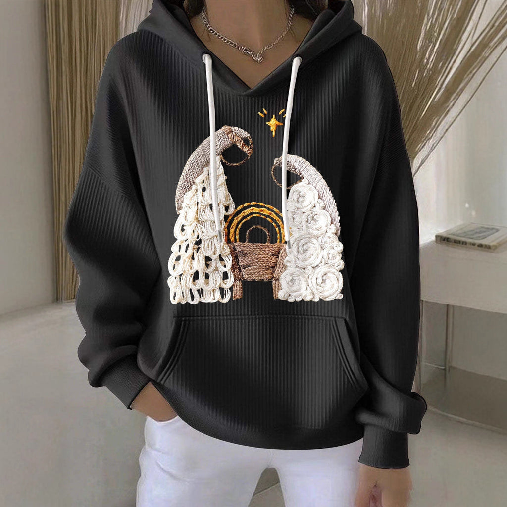 Women's Casual Loose Fashion Waffle Round Neck Sweatshirt