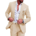 Men's Large Single Row One Button Solid Color Suit Two-piece Set
