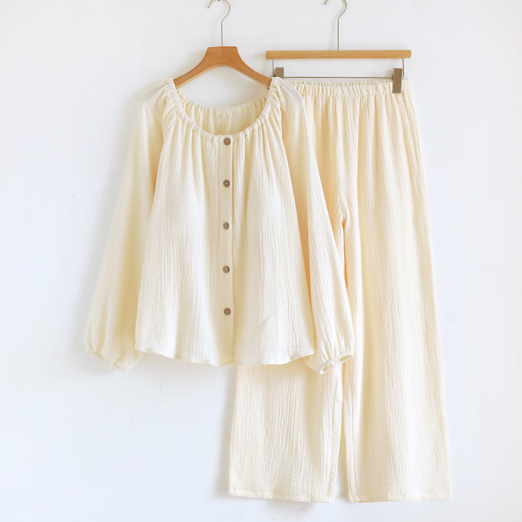 Women's Loose Long-sleeve Long Pants Casual Comfortable Simple Pajama Set