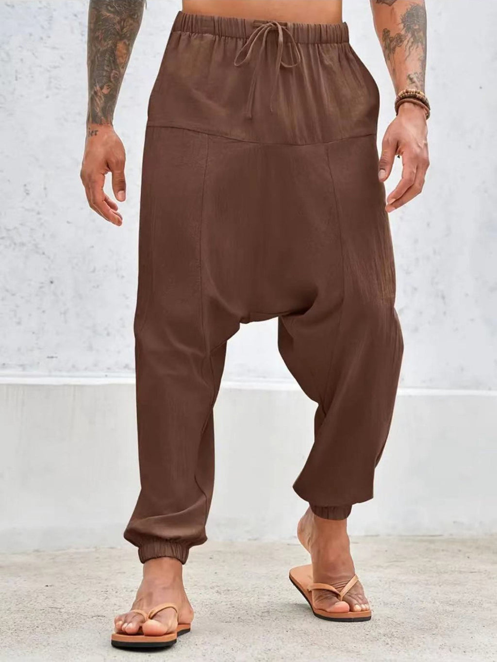Summer Breathable Cuffed Pants Beach Straight-leg Pants Solid Color